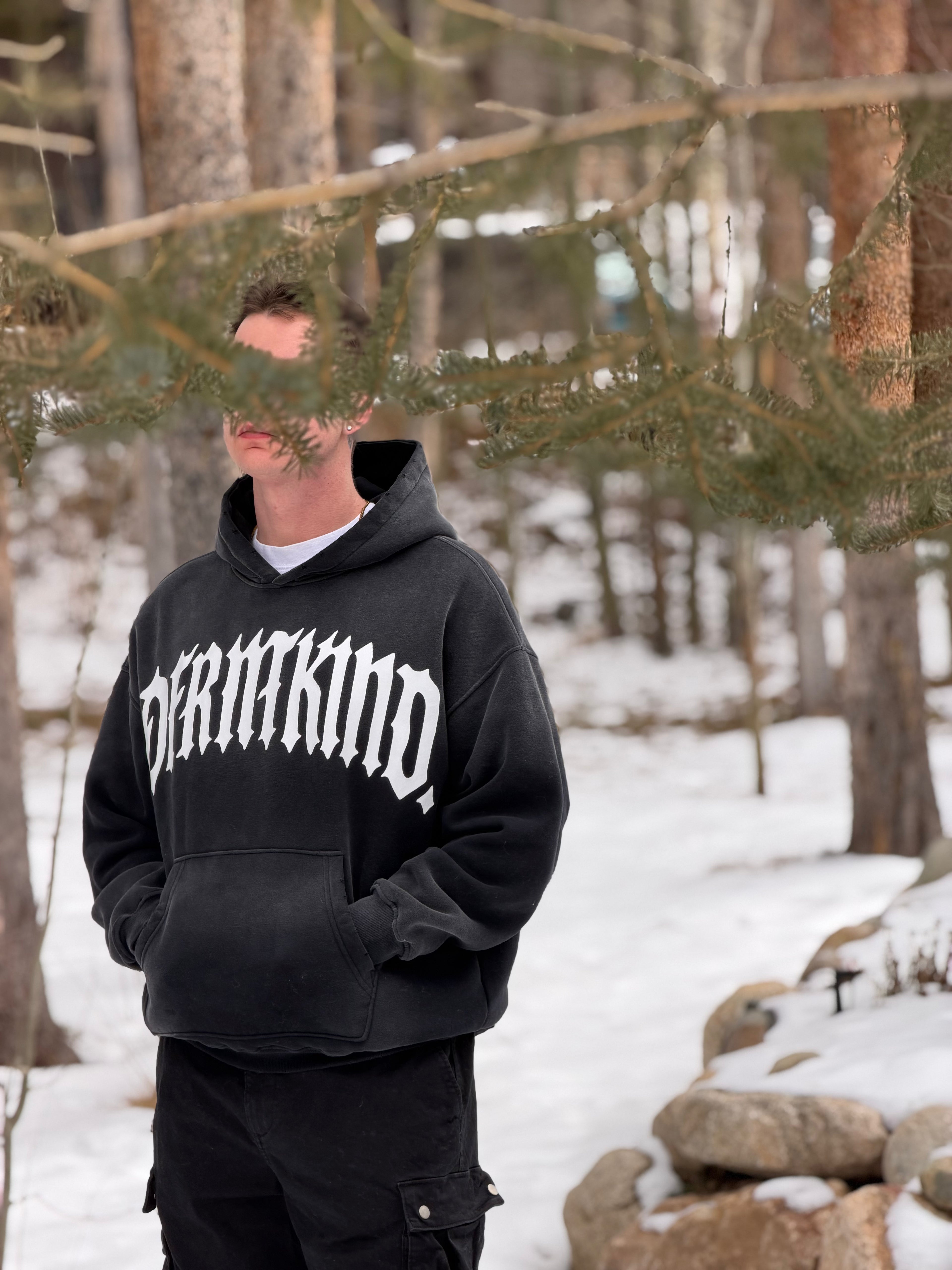 DISTRESSED VARSITY LOGO HOODIE